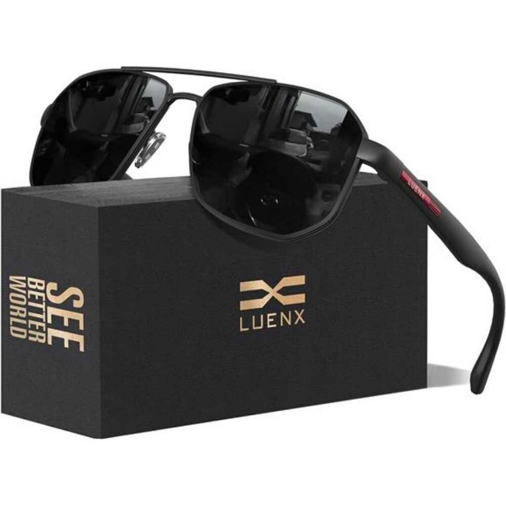 LUENX Polarized Aviator Sunglasses for Men UV400 Square Driving Shades 61MM